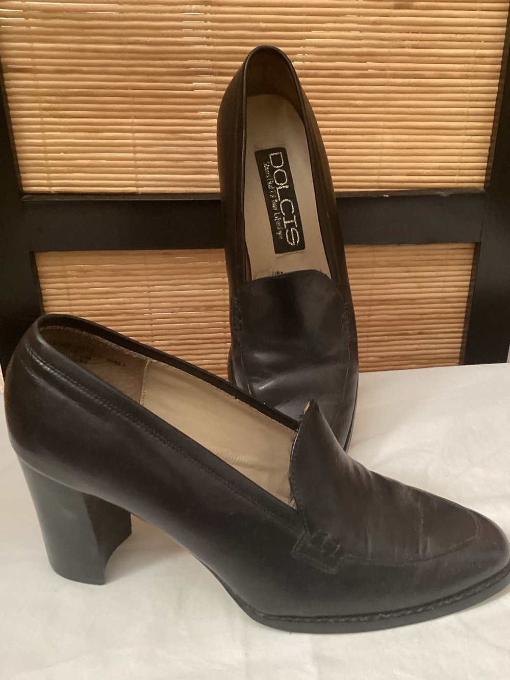 Vintage DOLCIS Brown Leather Heels 7.5 EUC chunky heeled loafers pumps